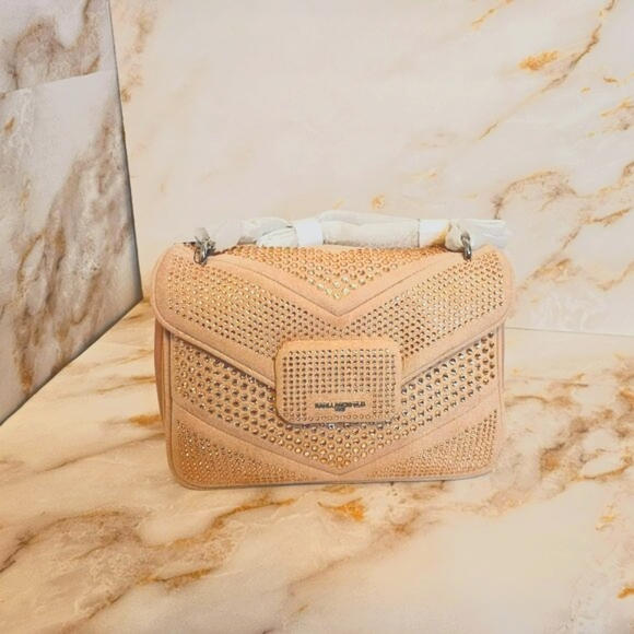 Karl Lagerfeld Handbags - Karl Lagerfeld Paris Fleur Embellished Shoulder Bag, Rose Smoke, NWT